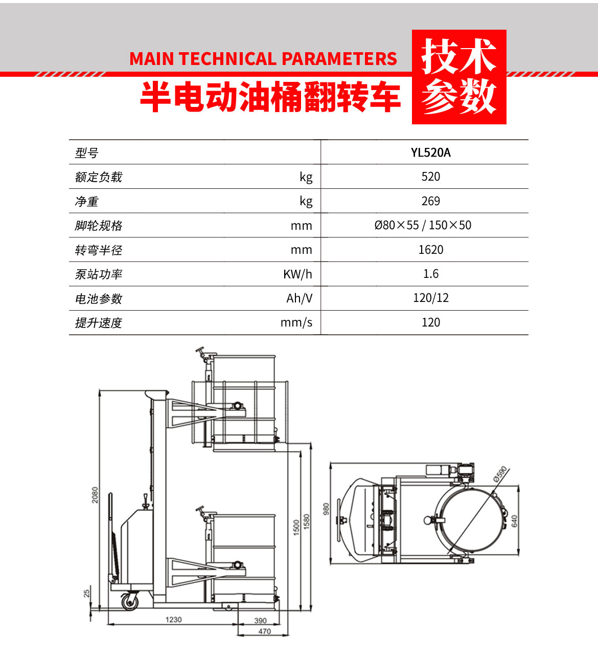 半電動油桶翻轉(zhuǎn)車